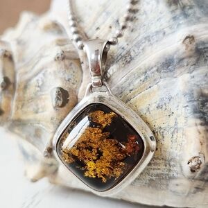 Rare Polish Baltic Honey Amber Sterling Silver  Necklace